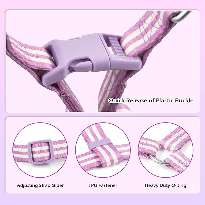 Stripe Step in Dog Harness for Small Dogs, Freedom Nylon Dog Halter Vests, Lightweight and Escape Proof Puppy Harness, Quick Fits for Small Medium and Large Dogs, Purple S-Mewly Pet