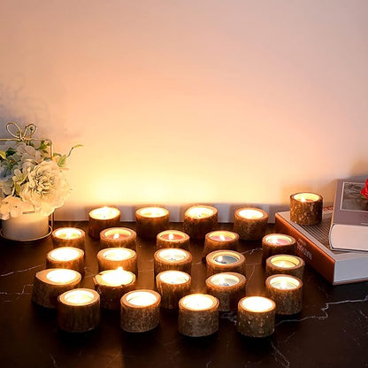 OwnMy Set of 24 Wooden Tea Light Candle Holders Votive Candle Holders, Rustic Wooden Pillar Candle Stands Vintage Tealight Holders Set Candle Centerpieces for Dining Table Wedding Party, 1.6" H