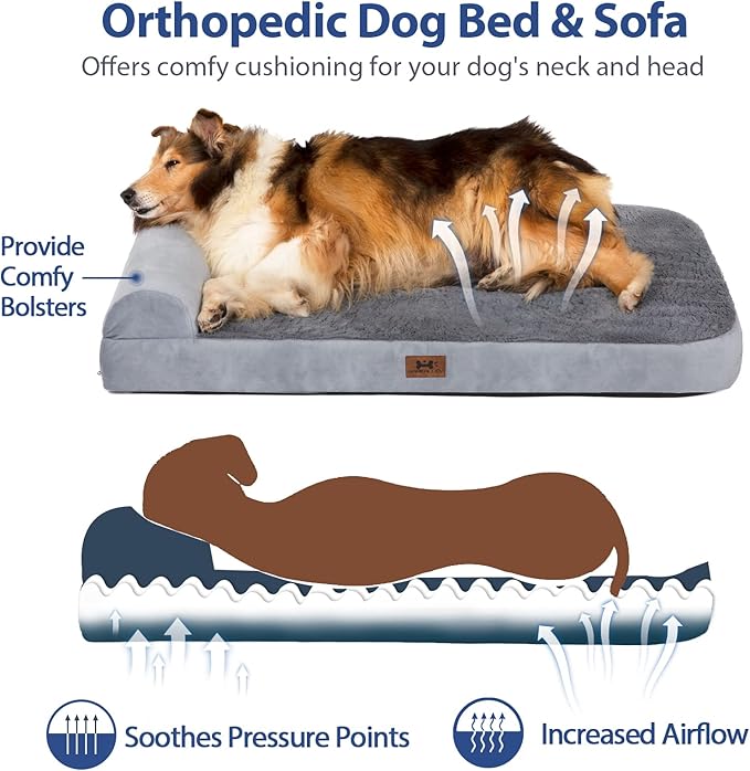 Bark Alley Jumbo Memory Foam Orthopedic Bed - Waterproof Washable Cover, Perfect for Medium, Large, and Extra Large Dogs, Sofa and Couch-Mewly Pet