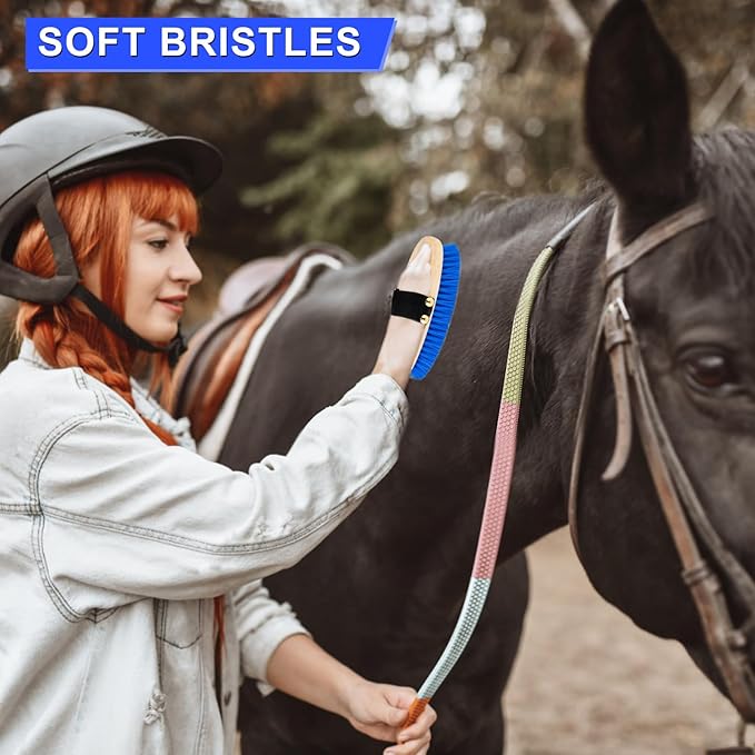 9 Pieces Grooming Kit with Tote Bag - Horse Brush Set, Sweat Scraper, Sponge, Hoof Pick, Curry Comb for Riders and Beginners (Blue)-Mewly Pet