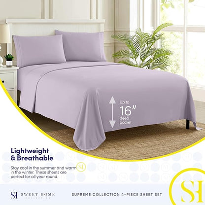 Queen Size Bed Sheets - Breathable Luxury Sheets with Full Elastic & Secure Corner Straps Built In - 1800 Supreme Collection Extra Soft Deep Pocket Bedding Set, Sheet Set, Queen, Lilac