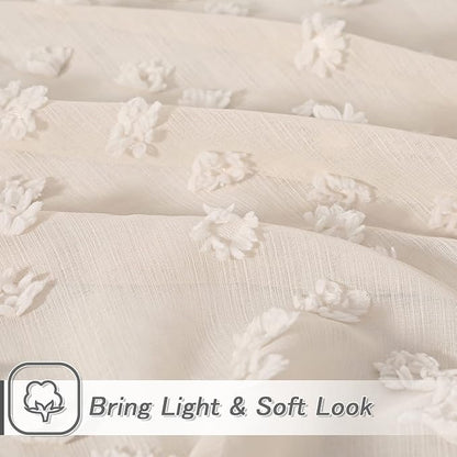 MYSKY HOME Beige Sheer Short Curtains with Pom Pom for Small Windows Bedroom Nursery Kids Girls Room Curtains Cafe Kitchen Light Filtering Boho Drapes, Rod Pocket,52 x 54 Inches, 2 Panels