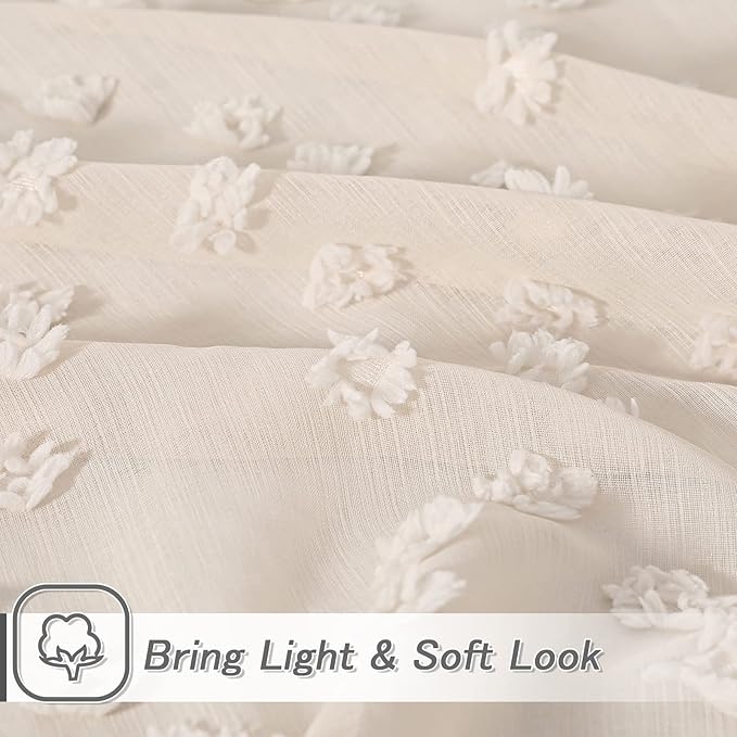 MYSKY HOME Pom Pom Beige Sheer Curtains for Bedroom Girls Room Curtains 72 Inches Long for Nursery Kids Light Filtering Boho Window Drapes, Rod Pocket, 52" Wide, 2 Panels