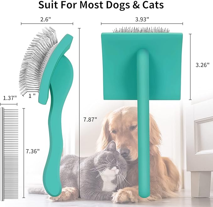 Slicker Brush for Dogs, Long Pin Dog Grooming Brush for Goldendoodles, Poodles, Doodles & More, Includes Bonus Pet Comb, Perfect for De-Shedding, Dematting & Reducing Tangles. Large, Green-Mewly Pet