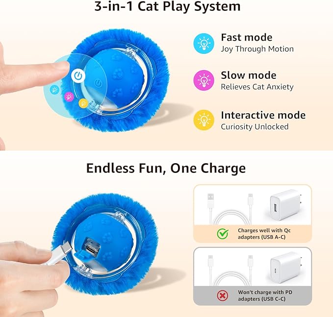 Interactive Cat Toys, Play Mat with Automatic Motion Balls, LED Lights, Bird Chirping Sound, 3 Speed Levels, Indoor Enrichment, Cat Pattern Design-Mewly Pet
