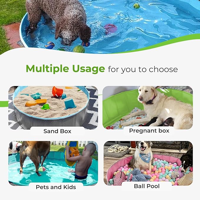 Furrybaby Dog Pool, Foldable Dog Pools for Large Dogs Portable Kiddie Pool Pet Doggie Wading Swimming (Green 63'') Indoor and Outdoor-Mewly Pet