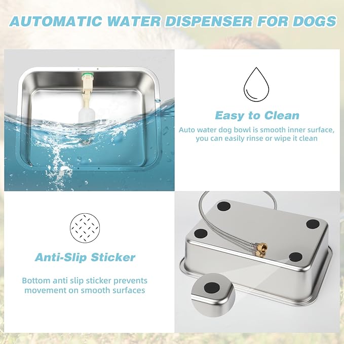 5 Gallon Automatic Dog Water Dispenser, Large Dog Water Bowl Dispenser for Outdoor, Stainless Steel Pet Bowl for Waterer Auto Fill Pet Waterer for Livestock Dogs Cats Chicken Fit 3/4'' GHT Faucet-Mewly Pet