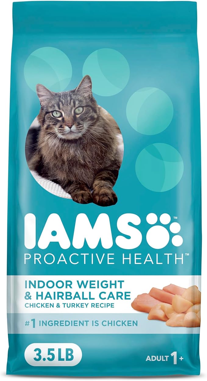 IAMS Proactive Health Indoor Weight Control & Hairball Care Adult Dry Cat Food, Chicken & Turkey Recipe, 3.5 lb. Bag-Mewly Pet