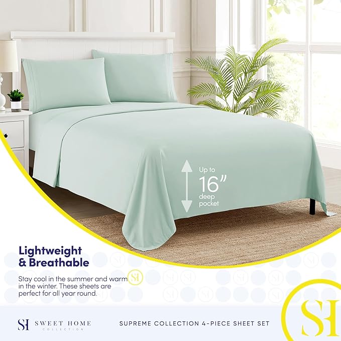 California King Sheet Sets - Breathable Luxury Sheets with Full Elastic & Secure Corner Straps Built In - 1800 Supreme Collection Cal King Deep Pocket Bedding Set, Sheet Set, California King, Mint