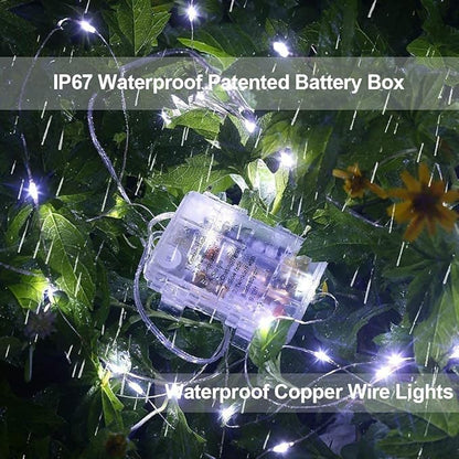 Homemory 2 Pack 33 Ft 100 LED Fairy Lights Battery Operated String Lights with Remote Waterproof 8 Modes Firefly Twinkle Christmas Lights for Outdoor Wedding Decorations(Cool White)