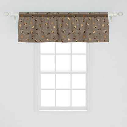 Ambesonne Dog Lover Window Valance Pack of 2, Repetitive Pattern of Pet Heads Paw Prints and Bones, Rod Pocket Curtain Valances for Kitchen Bedroom, 42" X 18", Taupe