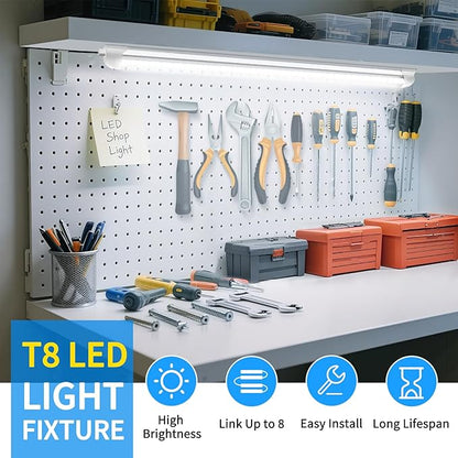 CNSUNWAY LED Shop Lights 2FT, 20W 5000K Daylight White Under Cabinet Lighting, V-Shaped Linkable T8 Tube Light Fixtures, Shop Light for Workbench, Kitchen, Workshop, ETL Listed(6 Pack)