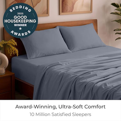 Mellanni Queen Sheets Set - 4 PC Iconic Collection Bedding - Hotel Luxury, Extra Soft, Cooling Bed Sheets - Wrinkle, Fade, Stain Resistant (Queen, Mineral Gray)