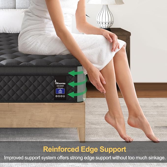 Twin Mattress 14 Inch, Medium Firm Hybrid Mattresses Euro Top for Back & Lumbar Support,Individual Pocket Spring Bed for Motion Isolation & Pressure Relief