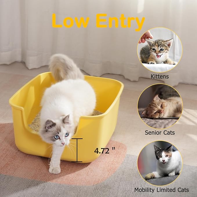 Large Cat Litter Box with High Sides,Cat Boxes for Indoor Cats,Cat Litter Pan for Kitty,Litter Box with Low Entry,Easy to Clean,Anti-Splashing (White)-Mewly Pet