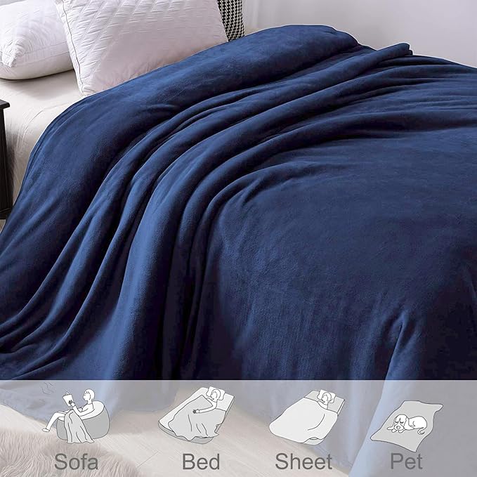 Exclusivo Mezcla Fleece Blanket Twin Size for Bed, Super Soft and Warm, All Season Use, Cozy, Plush, Lightweight, 60x80 Inches Navy Blue
