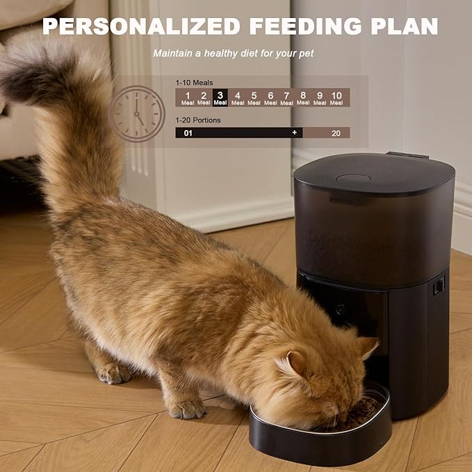 Automatic Cat Feeder with Camera & Voice Interaction, WiFi/App Control, 4L Dry Food Dispenser for Cats & Dogs with Freshness Preservation, Custom Feeding Times & Portions, Dual Power-Mewly Pet