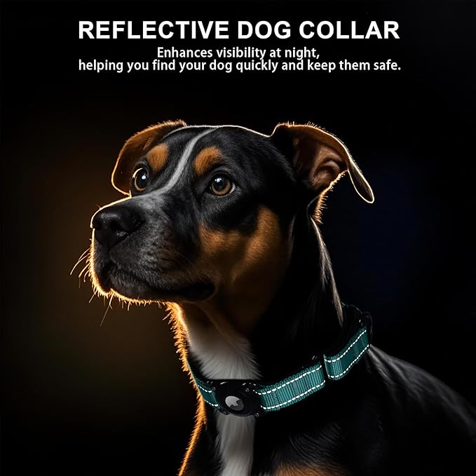 Airtag Dog Collar with Martingale Design, IP68 Waterproof Air Tag Collar Holder, Adjustable Reflective Soft Padded Nylon Dog Collar for Large Medium Small Dogs-Mewly Pet