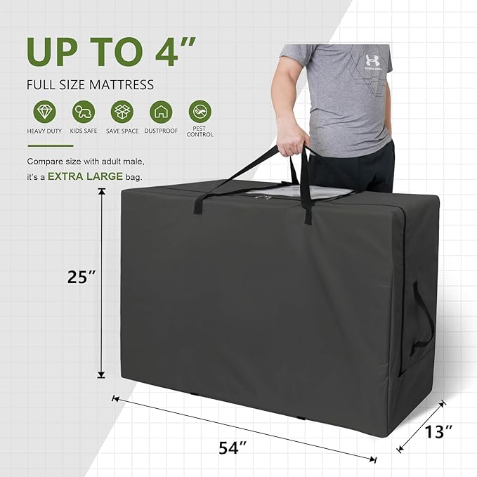 Cuddly Nest Folding Mattress Storage Bag - Heavy Duty Carry Case for Tri-Fold Guest Bed (Fits 4" Full Mattress, Black)