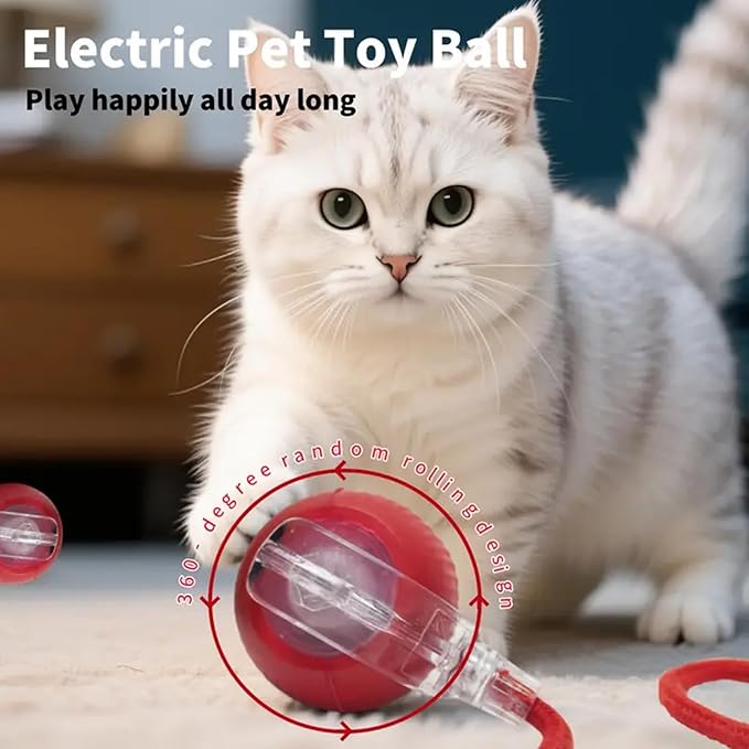 Interactive Cat Toys Ball, Newly Upgraded Automatic with Elastic Tail Rope and USB Charging. Stimulates Hunting Instincts and Promotes Exercise. Interactive Cat Toys for Bored Indoor Adult Cats-Mewly Pet