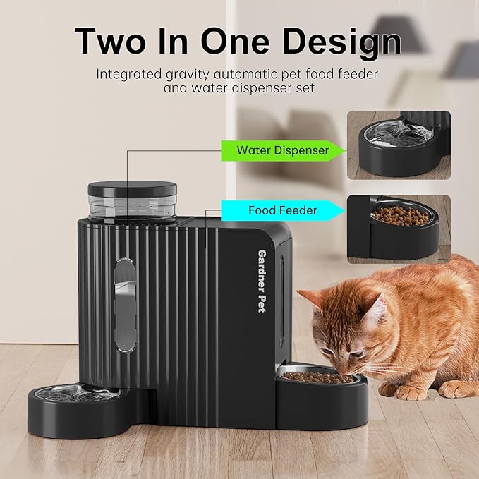 Gardner Pet Automatic Gravity Cat Food Feeder and Water Dispenser Stainless Steel Two-in-One Set Large Capacity Dispenser for Pets Dogs, Puppies, Kittens-Mewly Pet
