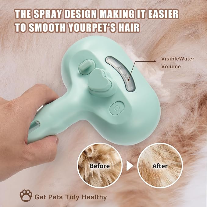 3-in-1 Pet Steam Brush, Grooming Comb with Water Tank for Cats and Dogs, Long and Short Hair (Green)-Mewly Pet