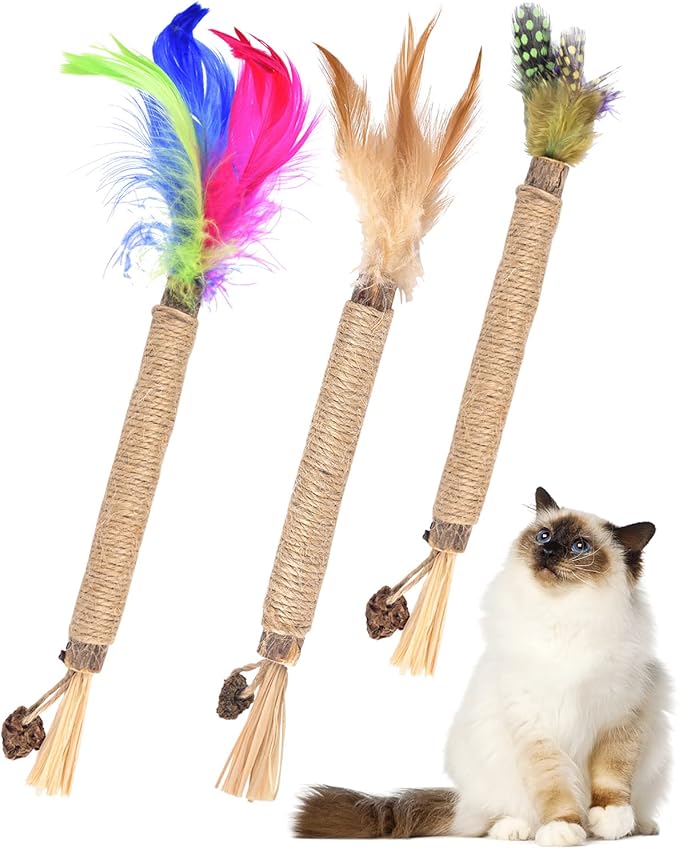 TINDTOP Silvervine Chew Sticks for Cats, Natural Catnip Chew Toys for Kittens Teeth Cleaning, Matatabi Dental Care, Increase Appetite, Calm Cat Anxiety and Stress, Cat Dental Toy (3 Pack)-Mewly Pet