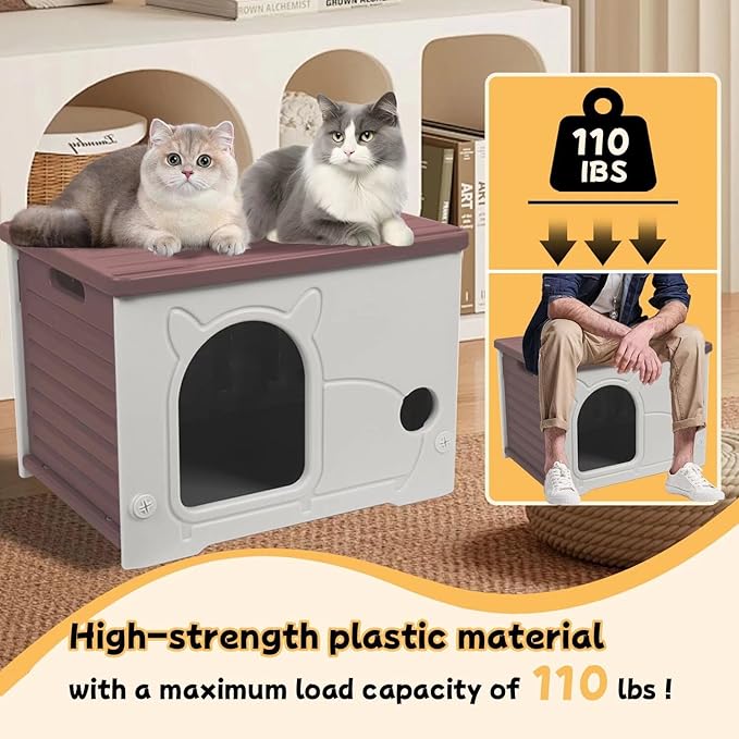 Plastic Outdoor Cat House Waterproof Feral Cat Shelter(Coffee)-Mewly Pet
