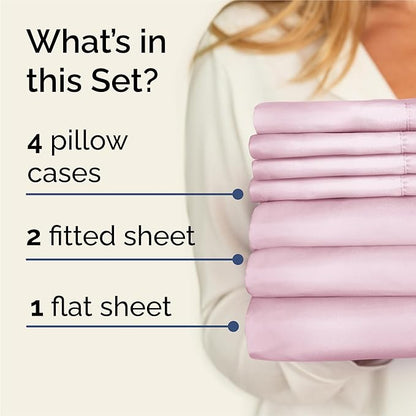 Split King 7 Piece Sheet Set - Comfy Breathable & Cooling - Soft Hotel Luxury Bedding Set with 8-16 Inch Deep Pockets - 1 Flat & 2 Fitted Sheet & 4 Pillowcases - Wrinkle Free & Easy Care - Light Pink