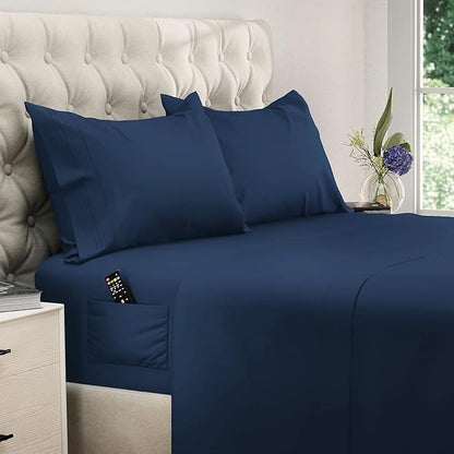 DREAMCARE Full Size Sheets – 4 pcs Cooling Sheets – up to 21” Deep Full Sheet Set – Hotel Luxury Sheets & Pillowcases – Superior Softness 100% Fine Microfiber with Side Pocket – Navy Blue