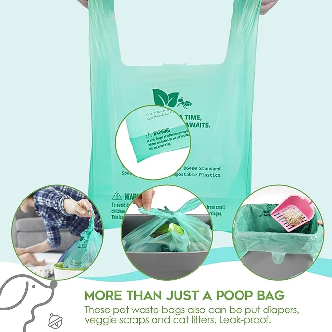 Compostable Dog Poop Bags for Swivel Bin & Rake Dog Pooper Scooper, AYOTEE Heavy Duty Poop Bags for Dogs Biodegradable,Tear-Free Large Dog Bags for Poop 50 Packs, Dog Waste Bags with Handles, Green-Mewly Pet