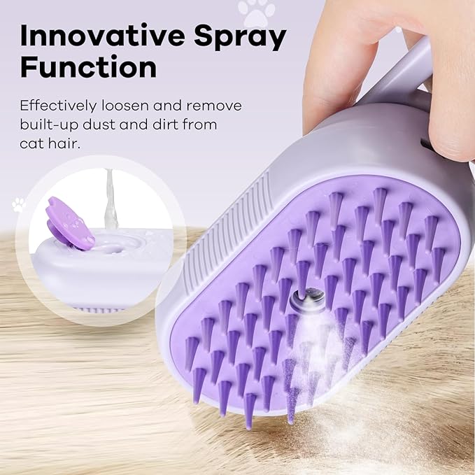 Cat Steam Brush for Shedding, 4 in 1 Rechargeable Steam Brush for Cats and Dogs, Anti-Static, Massage, Cleaning, Shedding & Combing All In One! (purple)-Mewly Pet