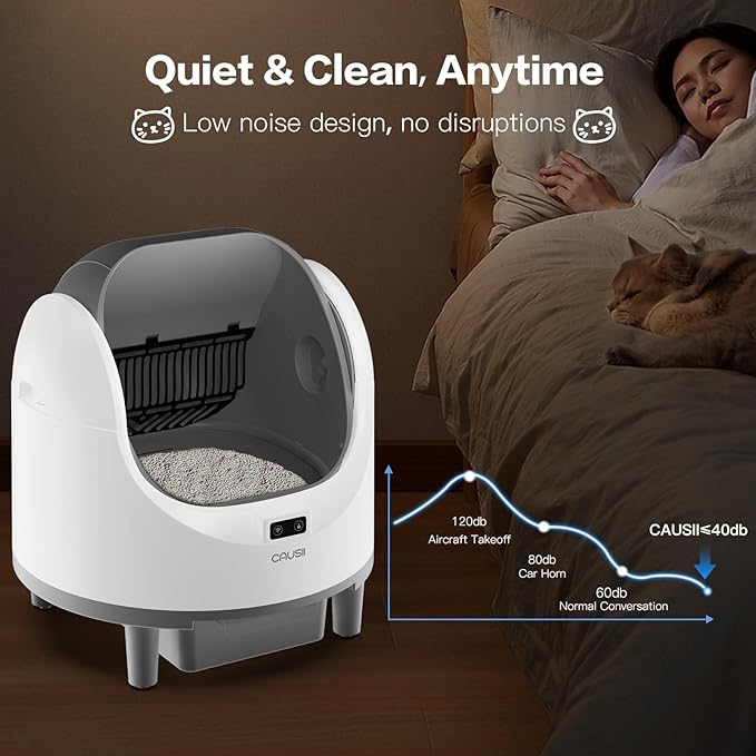 Automatic Litter Box, [Safe Anti-Pinch] CAUSII Large Capacity Self-Cleaning Cat Litter Box for Multiple Cats, App Control, Quiet & Odor-Free,for 3.5-24.2LB, with 30PCS Garbage Bags,Litter Mat-Mewly Pet