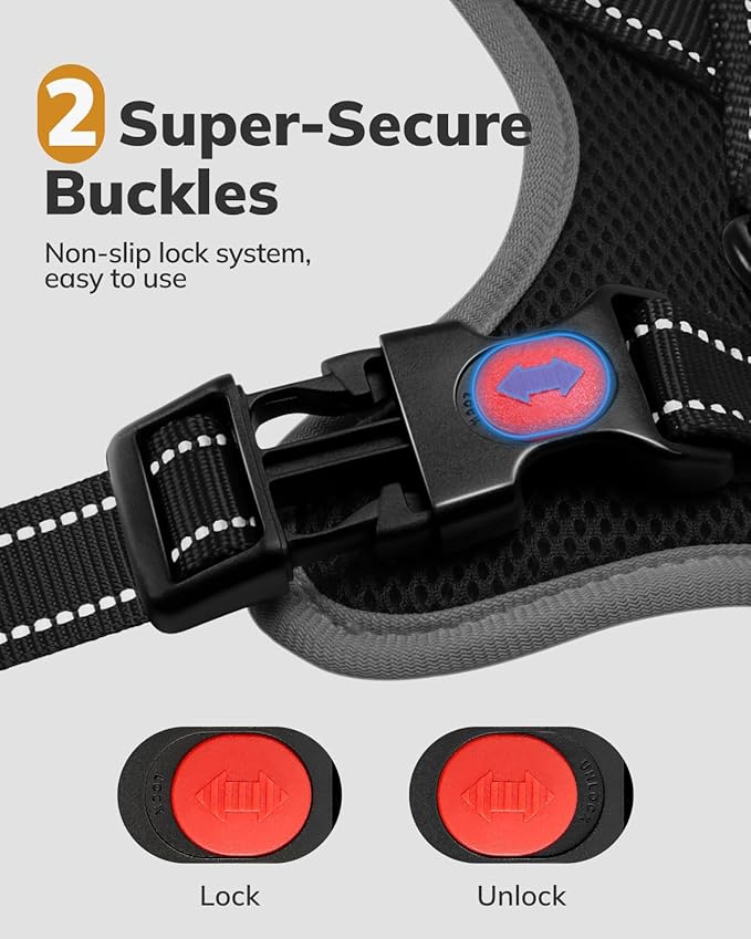 MIDOG No-Pull Dog Harness | Adjustable & Reflective Pet Harness Leash Set for Small Medium Large Dogs Walking, Training| No Choke, Front Clip, Soft Padded Vest with Easy Control Handle - Black, XL-Mewly Pet