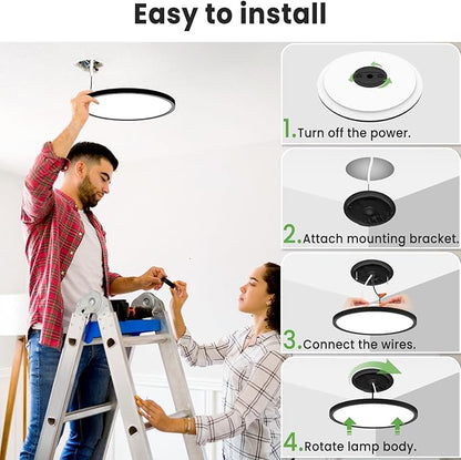 zemty Black Ceiling Light 9 Inch,24W 2400lm Bright LED Flush Mount Light Fixture 3000K/4500K/6000K Adjustable,Thin Flat Ceiling Lamp for Bathroom Closet Pantry Hallway