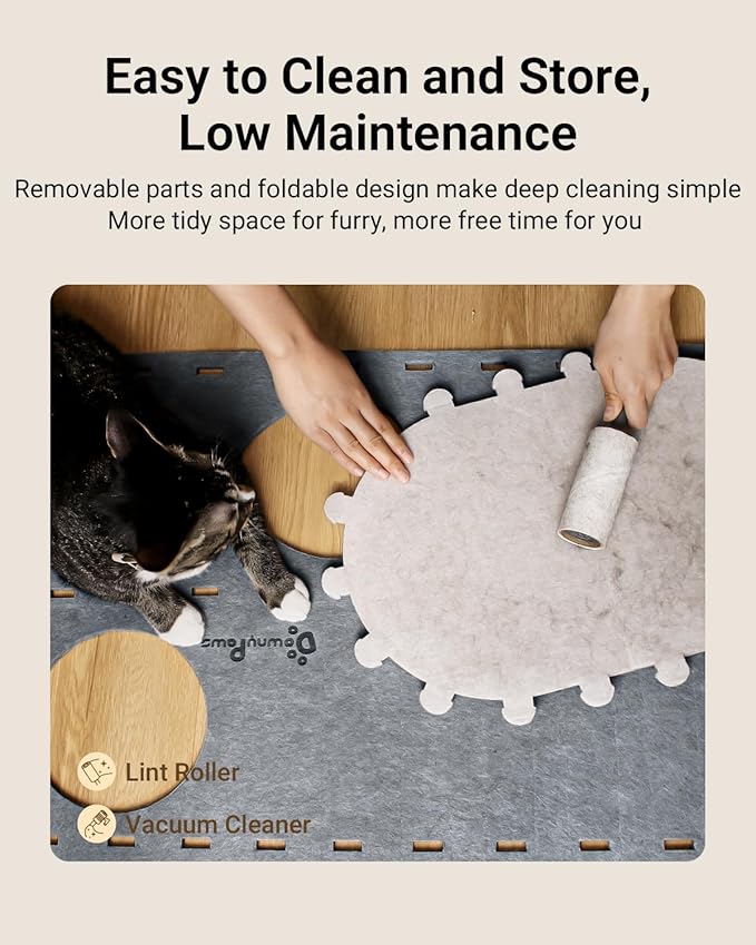 DownyPaws Cat House for Indoor Cats, 2-Storey Foldable Cat Bed Cave, Felt Cats Tunnel Bed Condo, Castle Kitten Cube Hideaway for Multicats, Scratch Resistant, Light Gray-Mewly Pet