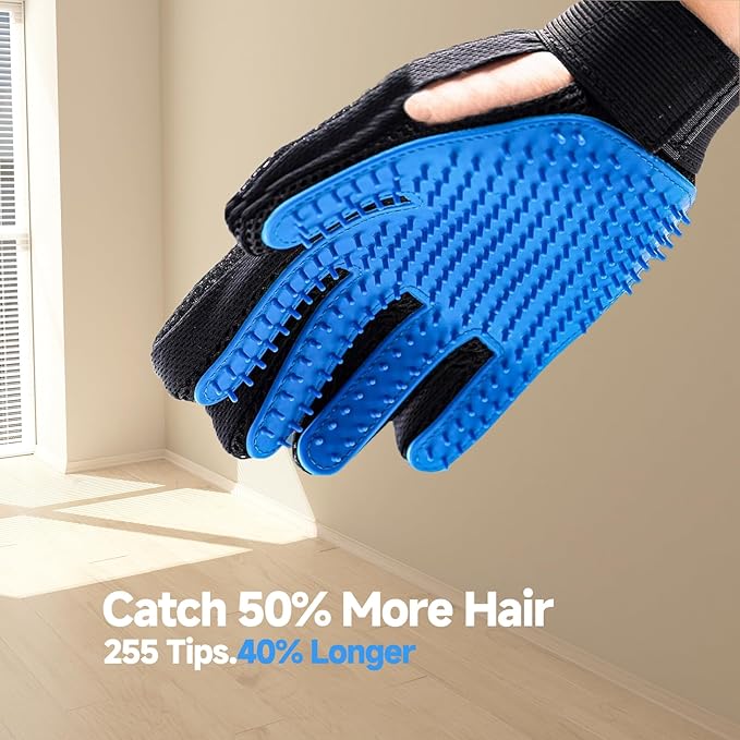 2-in-1 Pet Grooming Glove & Fabric Hair Remover - Reusabie, Silicone Massage Bristles,Static Adhesion for Quiuck Shedding Control,Safe for Dogs & Cats（Big）-Mewly Pet