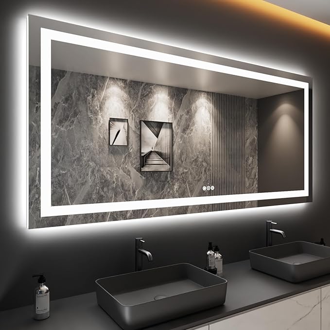LOAAO 84"X40" LED Bathroom Mirror with Lights, Anti-Fog, Dimmable, Backlit + Front Lit, Lighted Bathroom Vanity Mirror for Wall, Memory Function, Tempered Glass, Shatter-Proof, ETL Listed