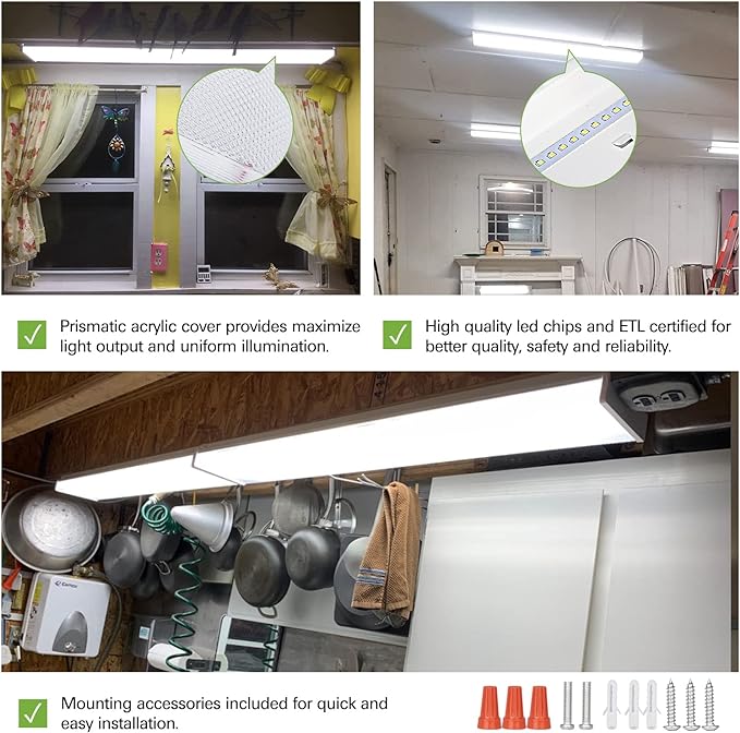 hykolity 4FT LED Wraparound Light, 40W, 4400lm, 4000K, [2-lamp 32W Fluorescent Equiv.], 4 Foot LED Wrap Light Fixture, Flush Mount Office Ceiling Light for Garage, Office, Kitchen, ETL Listed