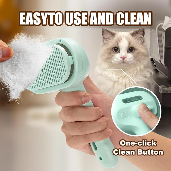3-in-1 Pet Steam Brush, Grooming Comb with Water Tank for Cats and Dogs, Long and Short Hair (Green)-Mewly Pet
