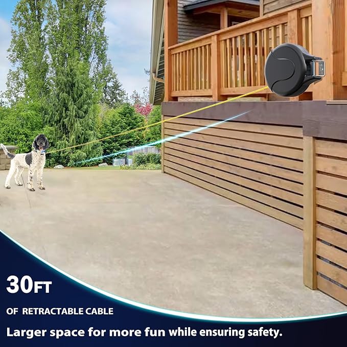30ft Wall Mount Retractable Dog Tie Out Cable for Small to Large Dogs Between 20-75 lbs, Patented Retractable Dog Lead Great for Yard/Garden - Durable for 70,000 Cycles (Black, 30ft)-Mewly Pet