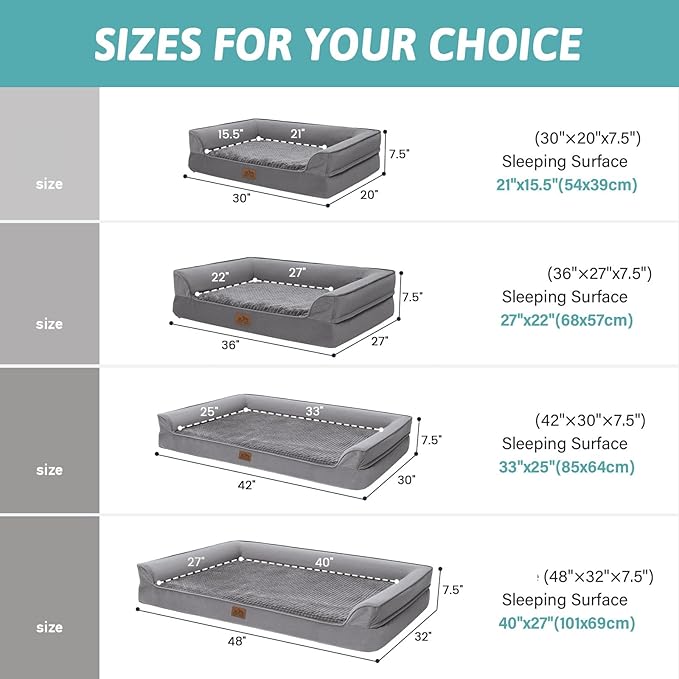Orthopedic Dog Bed for Large Dog, Pet Couch for Medium Dog Cat, Big Supportive Foam Bolster Sofa with Waterproof Lining Cover, Anti-Slip, Comfort, Washable, 36x27x7.5 in, U Shape, Grey-Mewly Pet