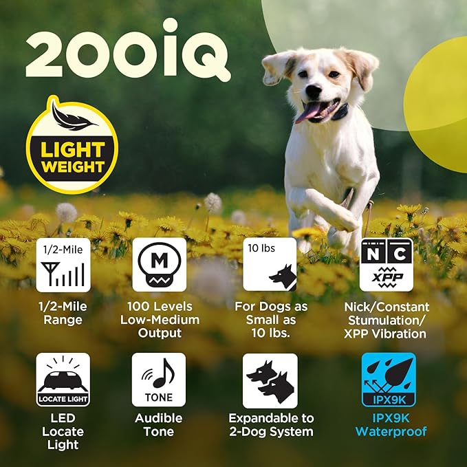 Dogtra 200iQ Remote Training E Collar – 100 Levels, Tone, Vibration, 1/2 Mile Range – Compact, Waterproof, One-Handed Control for Dogs 10 lbs+ – Lightweight Design for Daily Obedience Training