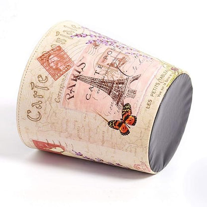 PU Leather Small Trash Can Wastebasket, Round Garbage Container Basket for Bathrooms, Laundry Room, Kitchens, Offices, Kids Rooms, Bedrooms,Dorms,Home Decorative Art Bin, 2.9 Gallon(Lavender Design)