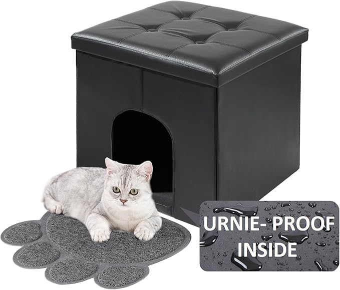 MEEXPAWS Cat Litter Box Enclosure Furniture Hidden, Cat Washroom Bench Storage Cabinet Small 19.7'' x 19.7'' x 19.7''| Dog Proof | Waterproof Inside | Easy Clean | Easy Assembly | Odor Control(Black)-Mewly Pet