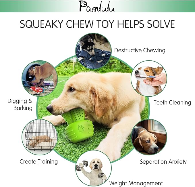 Dog Chew Toys Dog Toothbrush Stick Teeth Cleaning Brush Dental for Small Medium Large Dog, Rubber Squeaky Toys for Aggressive Chewers Cactus Tough Toys-Mewly Pet