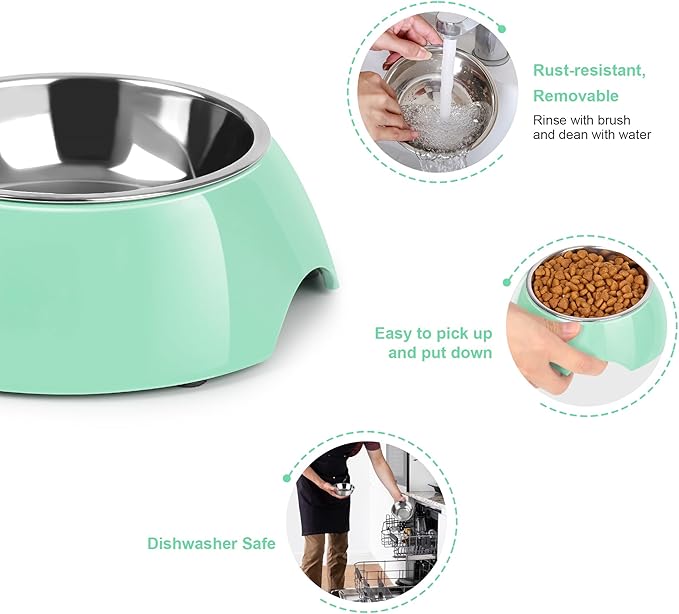 Elevated Dog Bowls Set - Non-Slip Raised Pet Feeder with Medium (2 Cups) & Large (4 Cups) Stainless Steel Bowls - Includes Durable Resin Stand for Puppies, Adult Dogs & Cats - Green-Mewly Pet