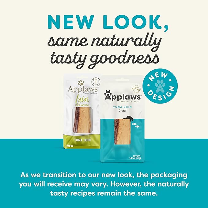 Applaws Natural Cat Treats, Grain-Free, High-Protein Whole Tuna Loins, Single-Ingredient Healthy Snack for Cats (12 x 1.06 oz Loins)-Mewly Pet