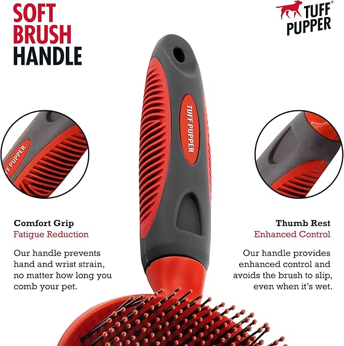 Tuff Pupper Round Bristle Soft Brush for Dogs and Cats | Gentle Grooming for Short or Long Hair | Soft Pin Tool for Sensitive Skin | Detangle & Remove Loose Fur | For Dematting & Detangling Undercoat-Mewly Pet