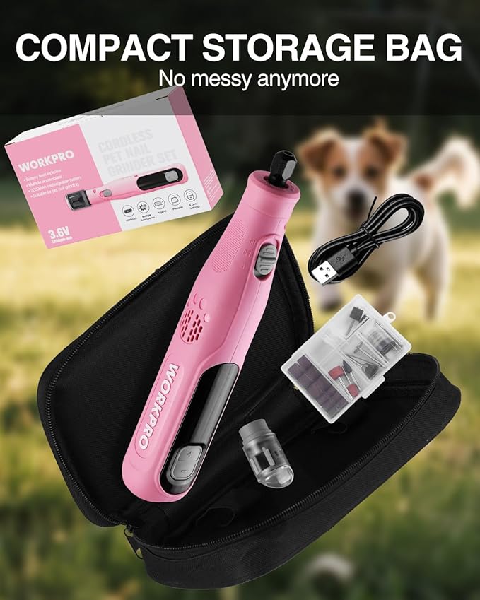 WORKPRO 6-Speed Dog Nail Grinder, Pet Nail Grinder for Small, Medium, and Large Dogs and Cats, 70 Accessories Rotary Tool with Type-C Charging Cable and Storage Bag for Sanding, Carving, and Polishing-Mewly Pet